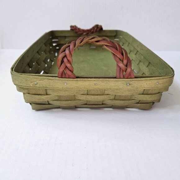 Longaberger Green Medium Serving Tray Basket Lidded Protector Stripe Liner Set - Picture 6 of 10